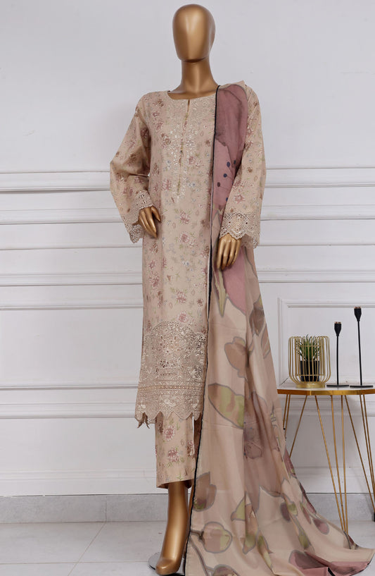 Raya by Sadabahar Embroidered Lawn Stitched 3 Piece Suit - D-03 - SBD25RFCV2 - Beige - Festive Collection