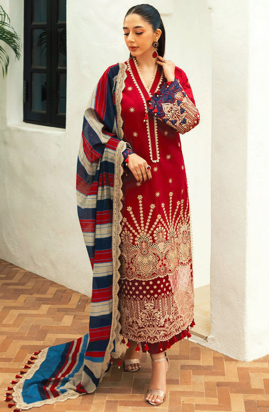 Zainab Chottani Chikankari Lawn Unstitched 3 Piece Suit - D-03A Elma - ZBC25CL - Maroon - Summer Collection