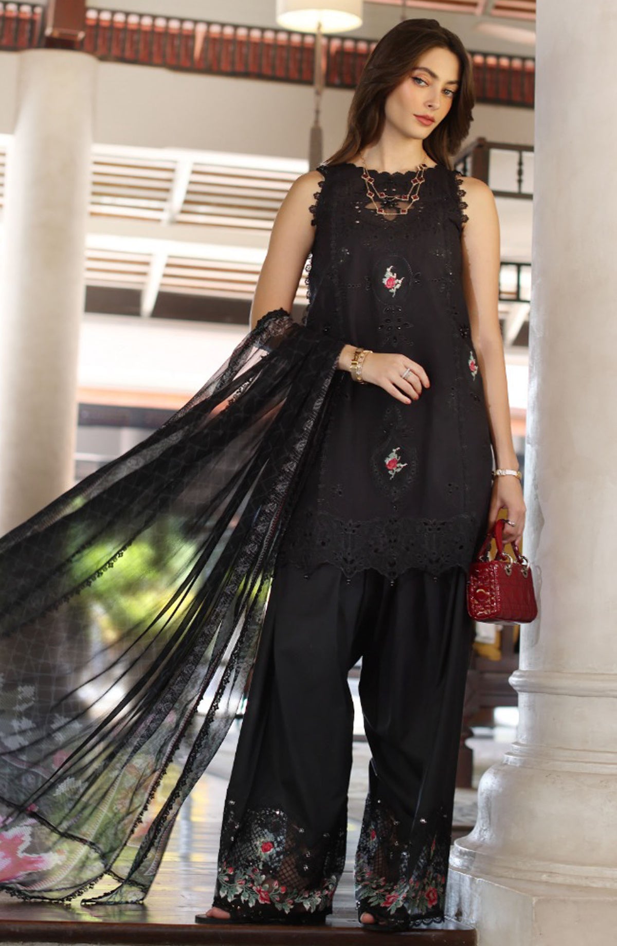 Noor by Saadia Asad Embroidered Lawn Unstitched 3 Piece - D-04-A - SA25ELL - Black - Summer Collection