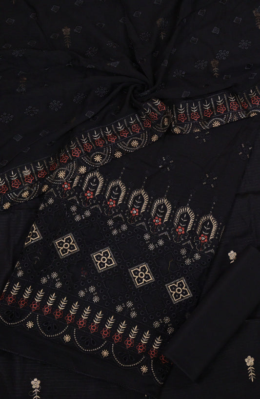 Anaya by Amna Khadija Embroidered Lawn Unstitched 3 Piece Suit - D-04 - AM25AUFL - Black - Summer Collection