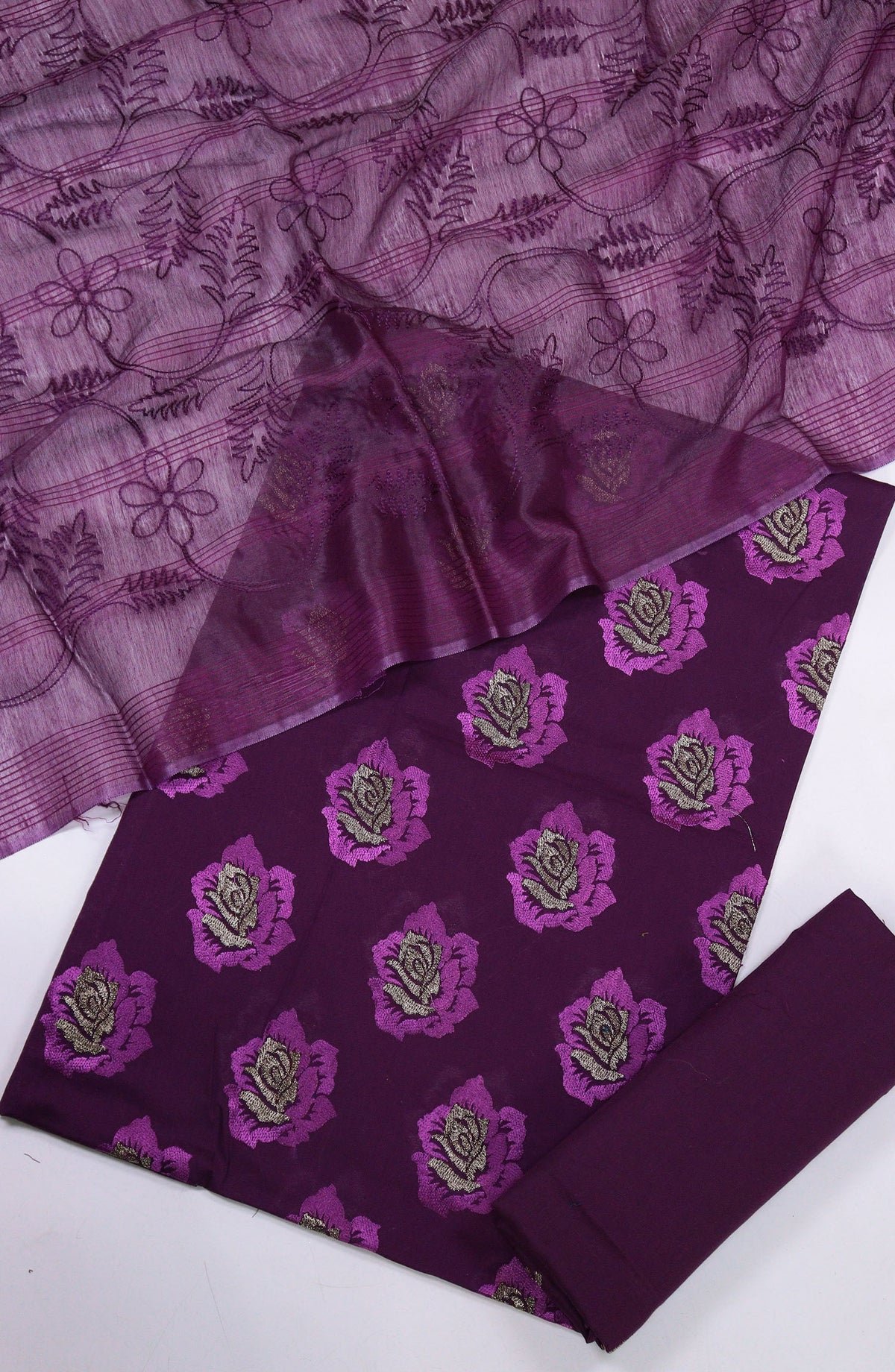 Saanjh by Amna Khadija Embroidered Lawn Unstitched 3 Piece Suit - D-04 - AM25SAAEL - Purple - Summer Collection