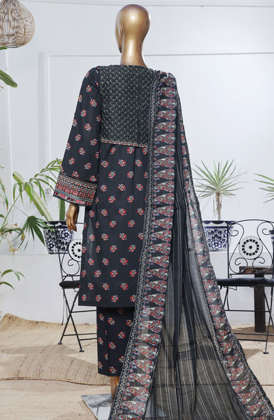 Bin Saeed Embroidered Lawn Stitched 3 Piece Suit - D-04 - BS25BEEC - Black - Eid Collection