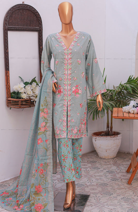 Bin Saeed Self Stripe Stitched 3 Piece Suit - D-04 - BS25EKCR - Blue - Summer Collection