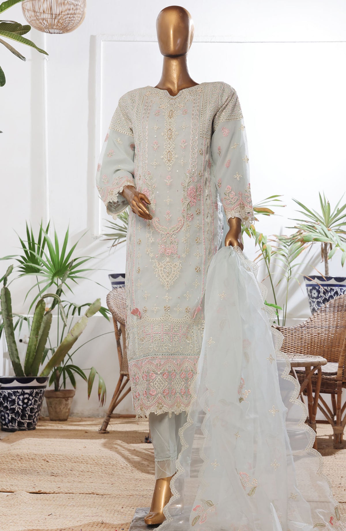 Bin Saeed Embroidered Chiffon Stitched 3 Piece Suit - D-04 - BS25L3PCCC - White - Festive Collection