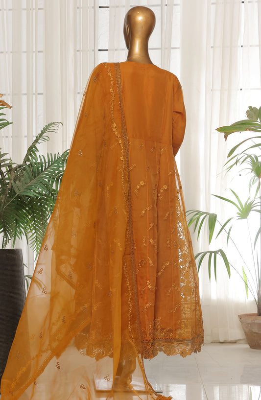 Bin Saeed Embroidered Organza Stitched 3 Piece Suit - D-04 - BS25LOCF - Orange - Festive Collection