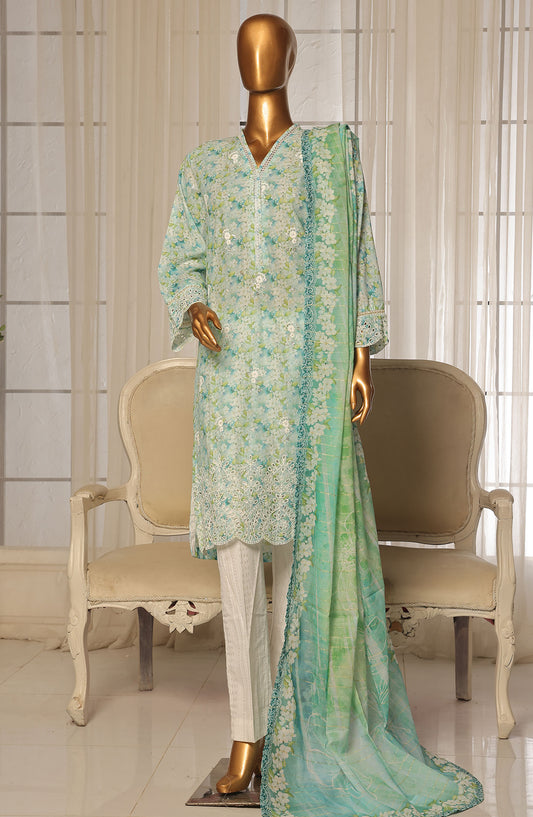 Bin Saeed Chikankari Stitched 3 Piece Suit - D-04 - BS25WNWC - Green - Summer Collection