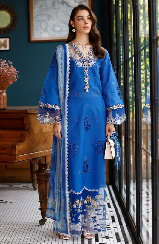 Noor by Saadia Asad Embroidered Lawn Unstitched 3 Piece Suit - D-04 - SA25ELSL - Blue - Eid Collection