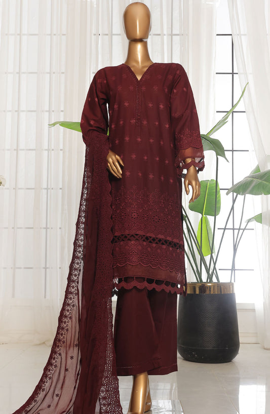 Sadabahar Chikankari Lawn Stitched 3 Piece Suit - D-04 - SBD25CLC - Maroon - Summer Collection