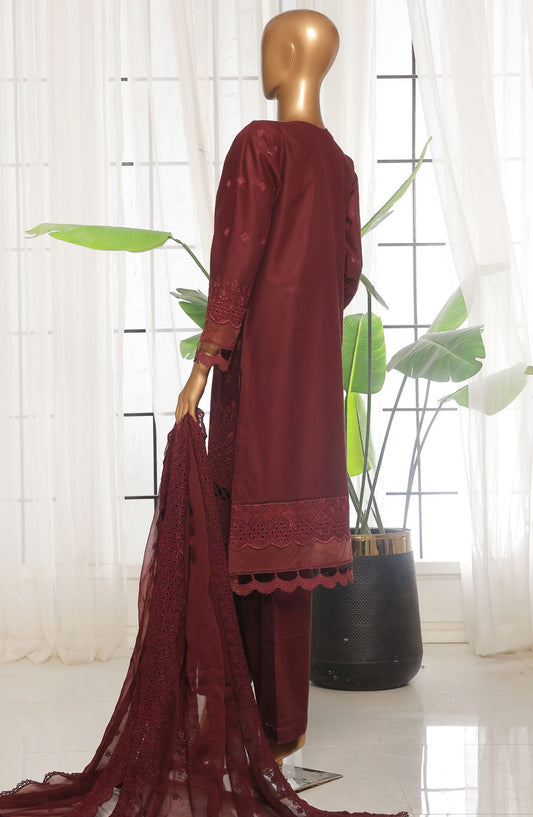 Sadabahar Chikankari Lawn Stitched 3 Piece Suit - D-04 - SBD25CLC - Maroon - Summer Collection