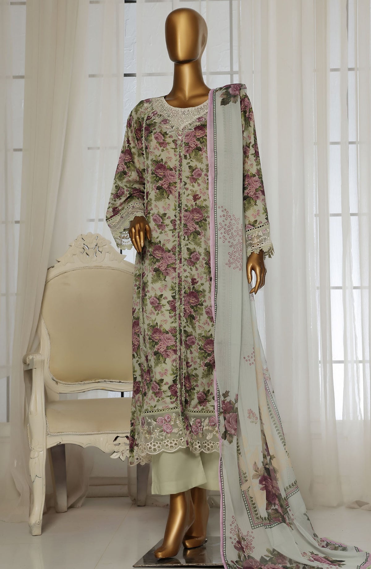Sadabahar Embroidered Lawn Stitched 3 Piece Suit - D-04 - SBD25FCV2 - Off White - Summer Collection