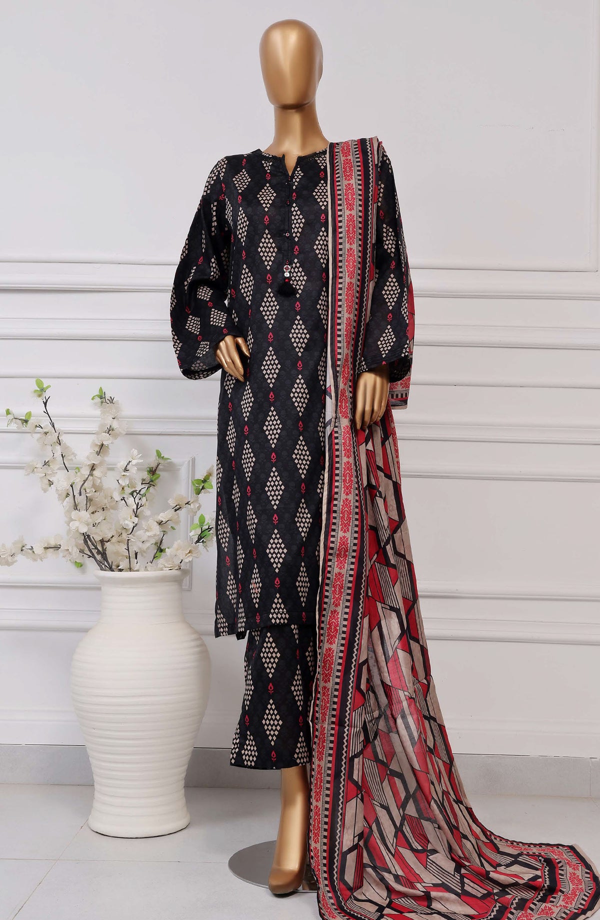 Sadabahar Printed Lawn Stitched 3 Piece Suit - D-04 - SBD25PLCV4 - Black - Summer Collection