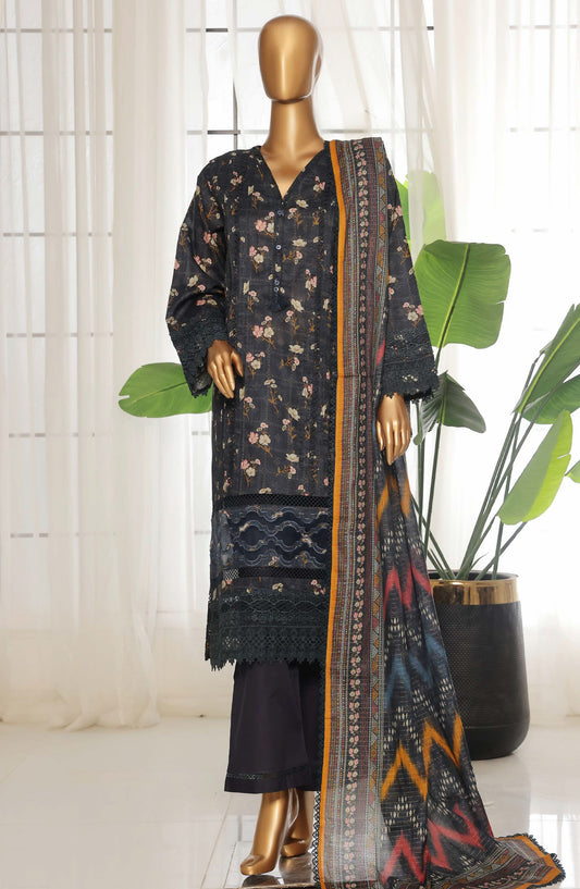 Rania by Sadabahar Embroidered Lawn Stitched 3 Piece Suit - D-04 - SBD25REV2 - Black - Summer Collection