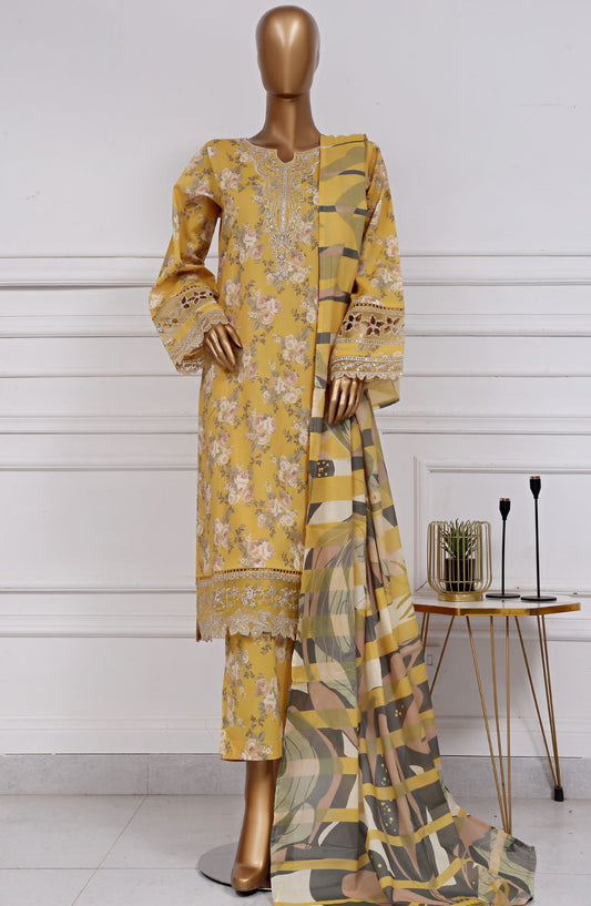 Raya by Sadabahar Embroidered Lawn Stitched 3 Piece Suit - D-04 - SBD25RFCV2 - Yellow - Festive Collection