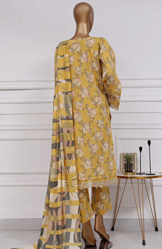 Raya by Sadabahar Embroidered Lawn Stitched 3 Piece Suit - D-04 - SBD25RFCV2 - Yellow - Festive Collection