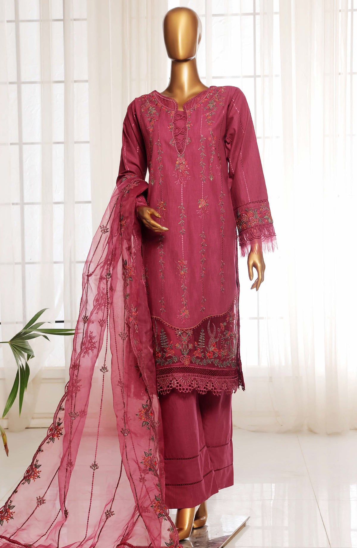 Sadabahar Embroidered Lawn Stitched 3 Piece Suit - D-04 - SDB25LES - Pink - Spring Collection