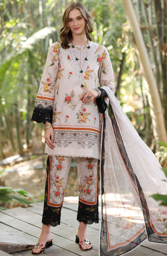 Noor by Saadia Asad Embroidered Lawn Unstitched 3 Piece Suit - D-04 B - SA25NELP - Beige - Summer Collection