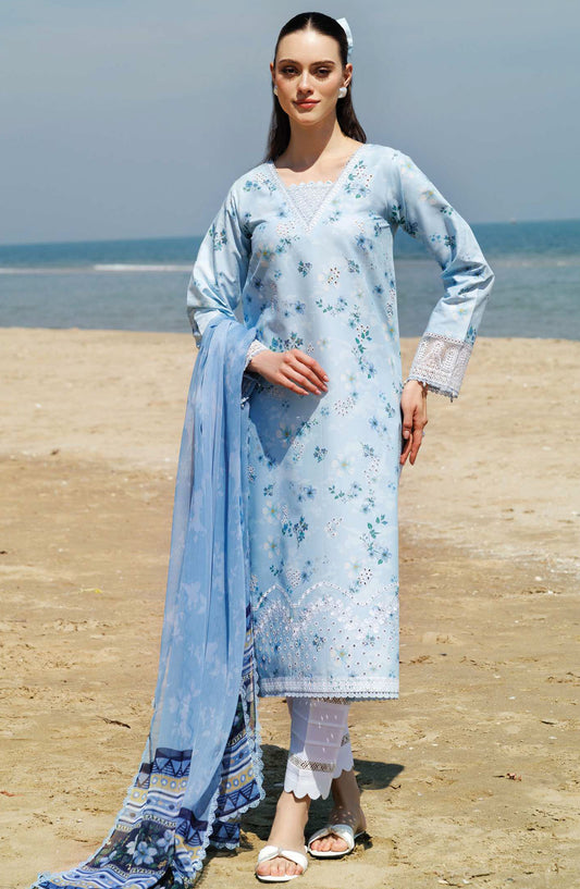 Aurea by Farasha Embroidered Lawn Unstitched 3 Piece Suit - D-04 Moonlit Pine - FSH25AEL - Blue - Summer Collection