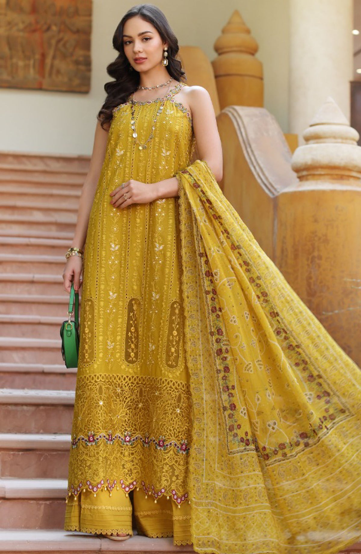 Noor by Saadia Asad Embroidered Lawn Unstitched 3 Piece - D-05-A - SA25ELL - Yellow - Summer Collection