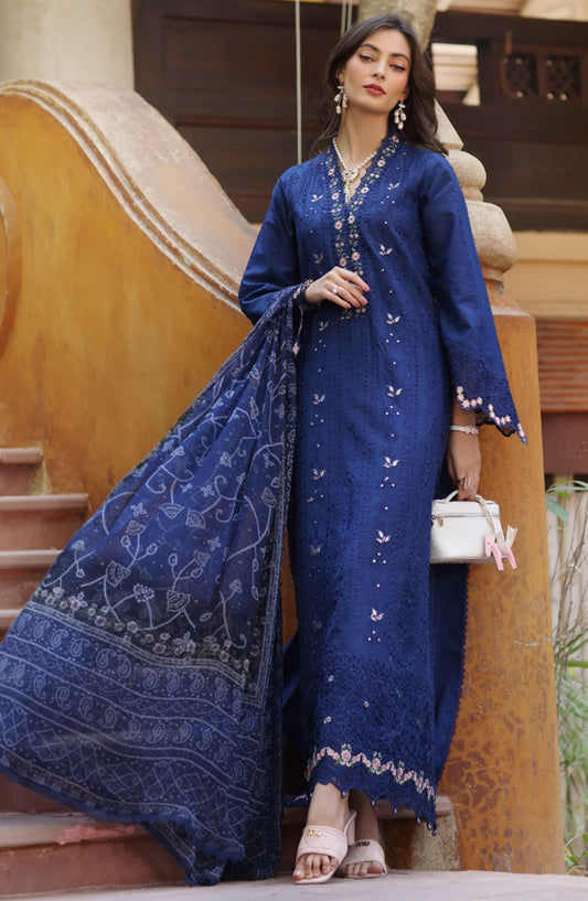 Noor by Saadia Asad Embroidered Lawn Unstitched 3 Piece - D-05-B - SA25ELL - Blue - Summer Collection