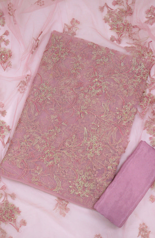 Nura by Amna Khadija Embroidered Net Unstitched 3 Piece Suit - D-05 - AM25NFC - Pink - Summer Collection