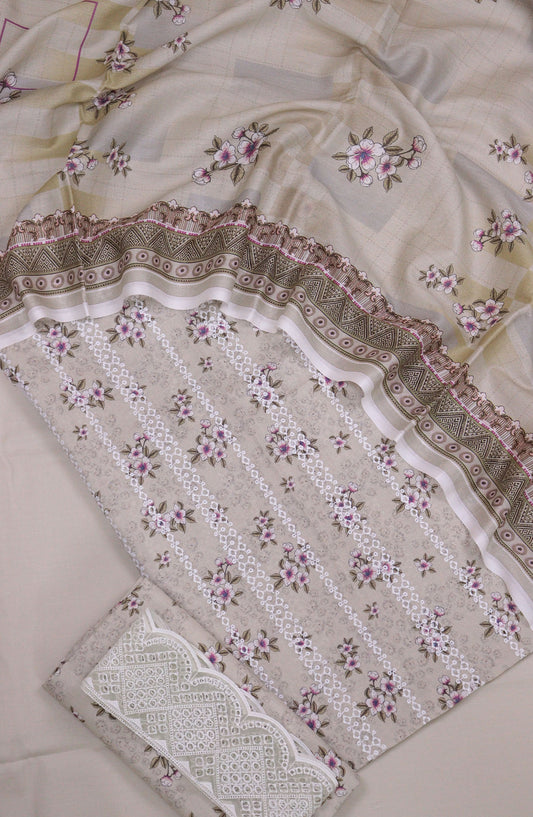 Zehra by Amna Khadija Chikankari Lawn Unstitched 3 Piece Suit - D-05 - AM25ZCL - Grey - Summer Collection