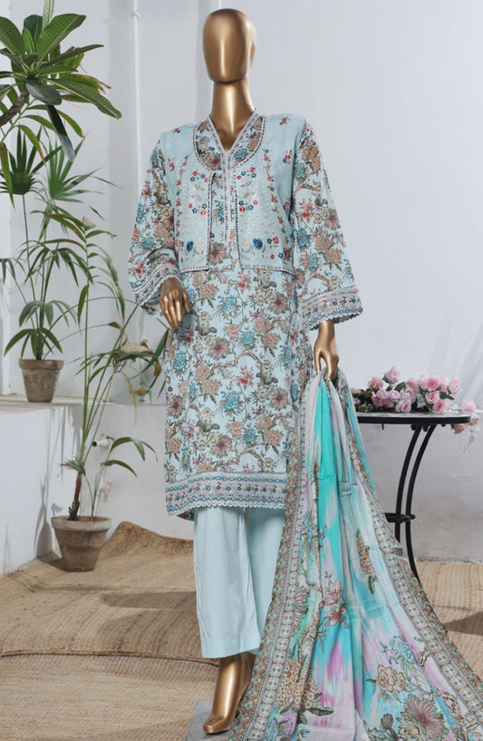 Bin Saeed Embroidered Lawn Stitched 3 Piece Suit - D-05 - BS25BEEC - Blue - Eid Collection