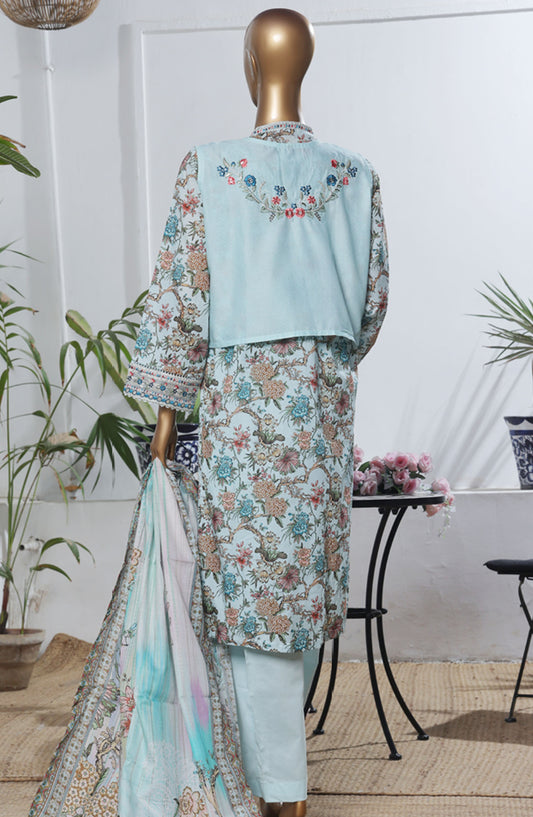 Bin Saeed Embroidered Lawn Stitched 3 Piece Suit - D-05 - BS25BEEC - Blue - Eid Collection