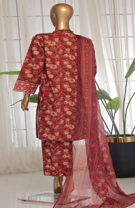 Bin Saeed Chikankari Lawn Stitched 3 Piece Suit - D-05 - BS25ECLV1 - Red - Summer Collection