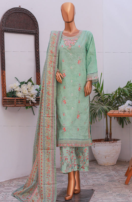 Bin Saeed Self Stripe Stitched 3 Piece Suit - D-05 - BS25EKCR - Green - Summer Collection