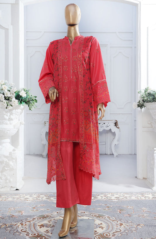 Bin Saeed Embroidered Cotton Stitched 3 Piece Suit - D-05 - BS25EKJ - Red - Summer Collection