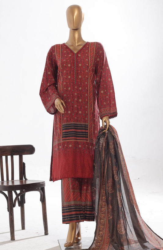 Bin Saeed Printed Lawn Stitched 3 Piece Suit - D-05 - BS25EPLV3 - Maroon - Summer Collection