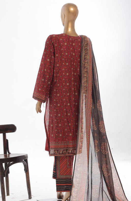 Bin Saeed Printed Lawn Stitched 3 Piece Suit - D-05 - BS25EPLV3 - Maroon - Summer Collection
