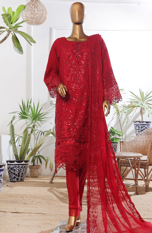Bin Saeed Embroidered Chiffon Stitched 3 Piece Suit - D-05 - BS25L3PCCC - Red - Festive Collection