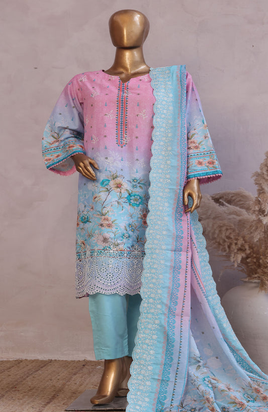 Bin Saeed Embroidered Lawn Stitched 3 Piece Suit - D-05 - BS25LELC - Blue - Summer Collection