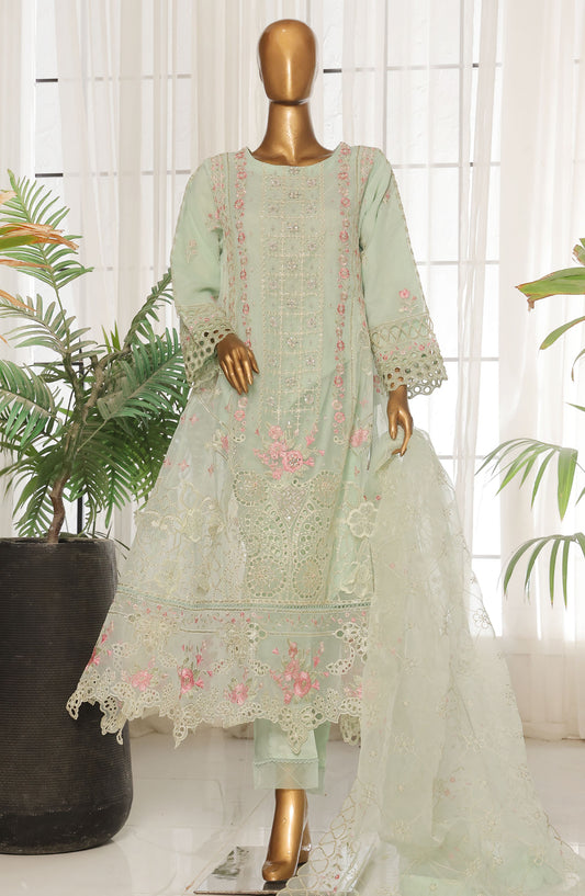 Bin Saeed Embroidered Organza Stitched 3 Piece Suit - D-05 - BS25LOCF - Green - Festive Collection