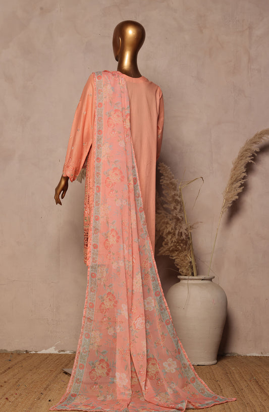 Bin Saeed Embroidered Lawn Stitched 3 Piece Suit - D-05 - BS25LPLV4 - Peach - Summer Collection