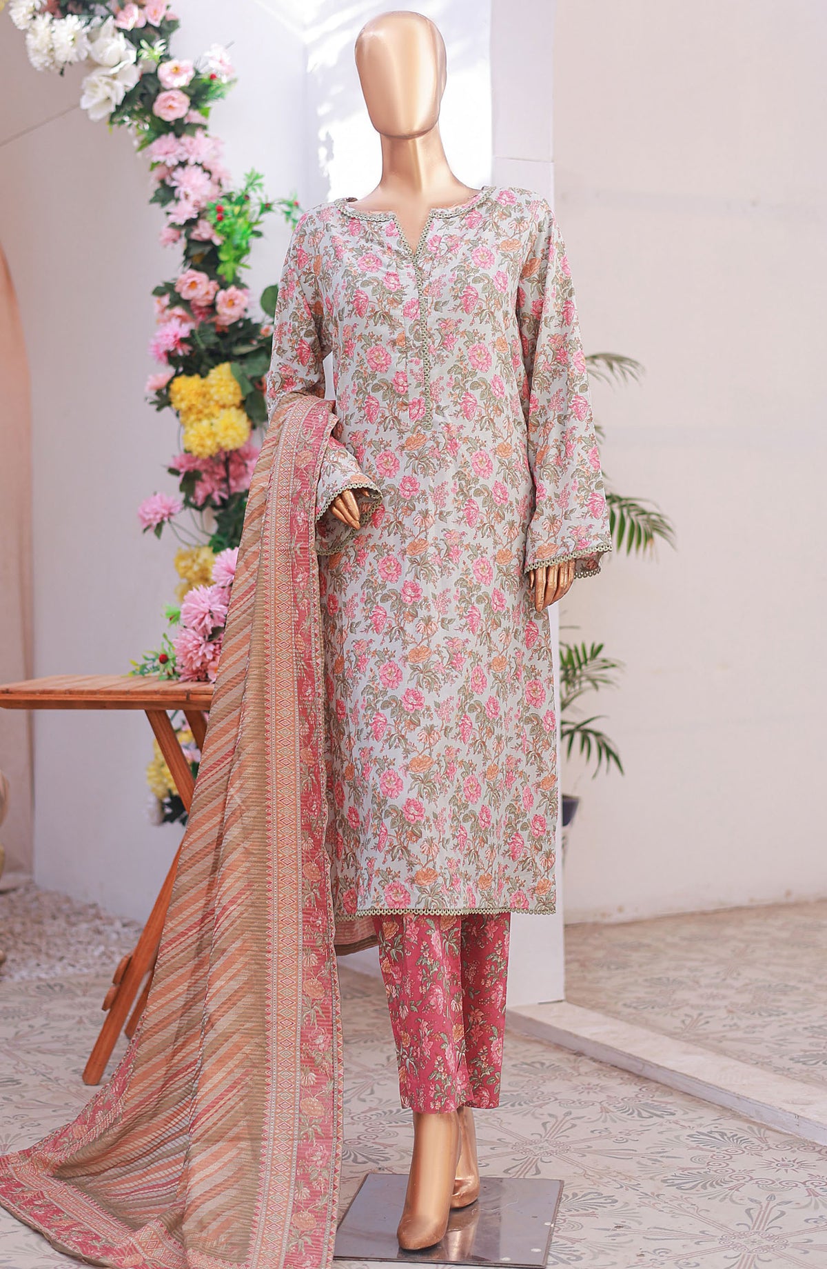 Bin Saeed Printed Lawn Stitched 3 Piece Suit - D-05 - BS25PLV6 - Blue - Summer Collection