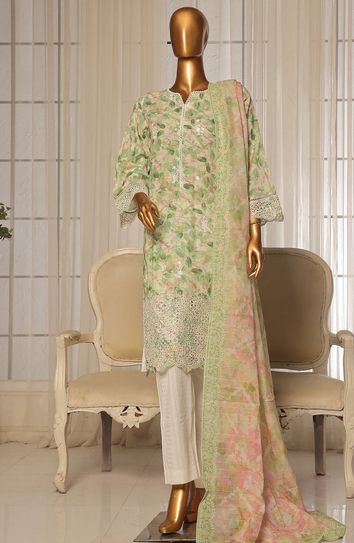 Bin Saeed Chikankari Stitched 3 Piece Suit - D-05 - BS25WNWC - Green - Summer Collection