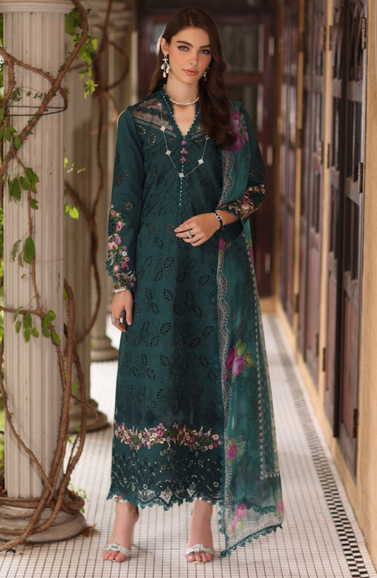 Noor by Saadia Asad Embroidered Lawn Unstitched 3 Piece Suit - D-05 - SA25ELSL - Green - Eid Collection