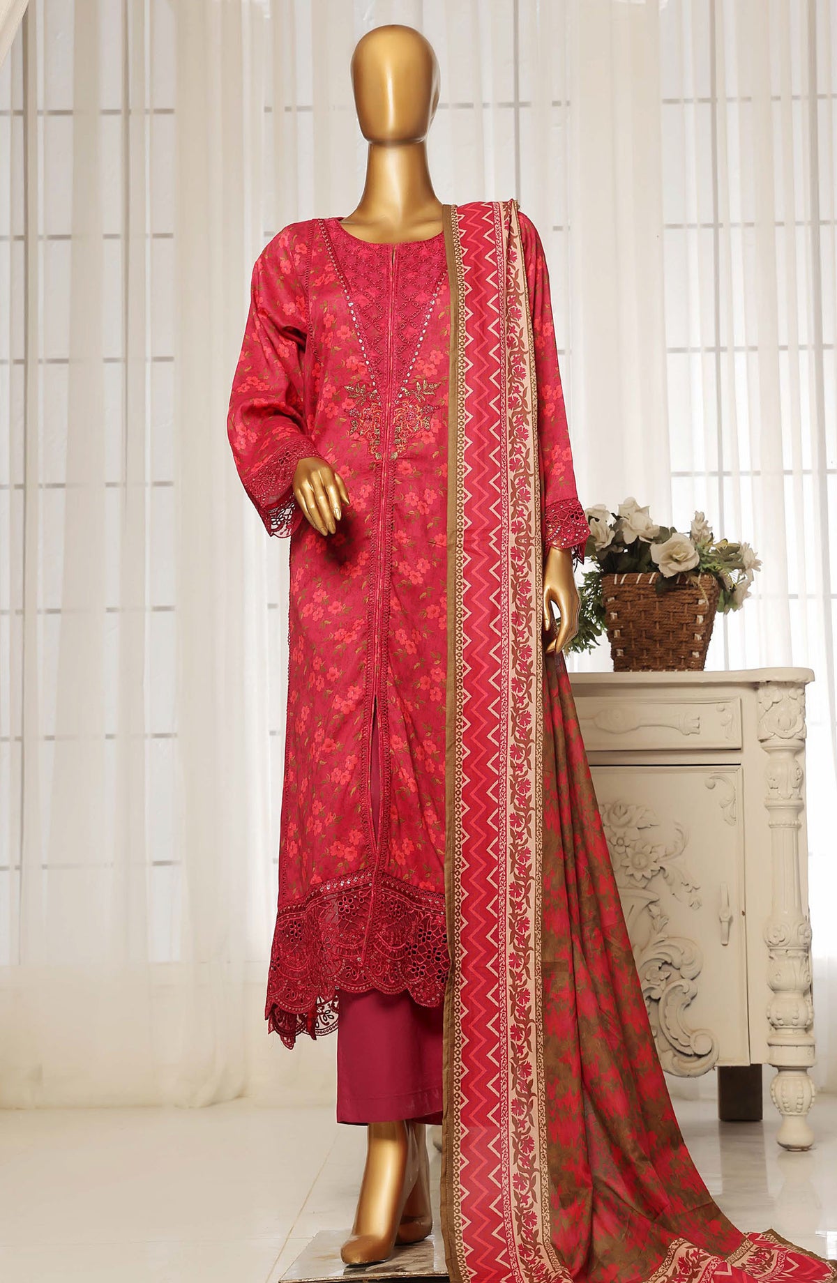 Sadabahar Embroidered Lawn Stitched 3 Piece Suit - D-05 - SBD25FC - Pink - Summer Collection