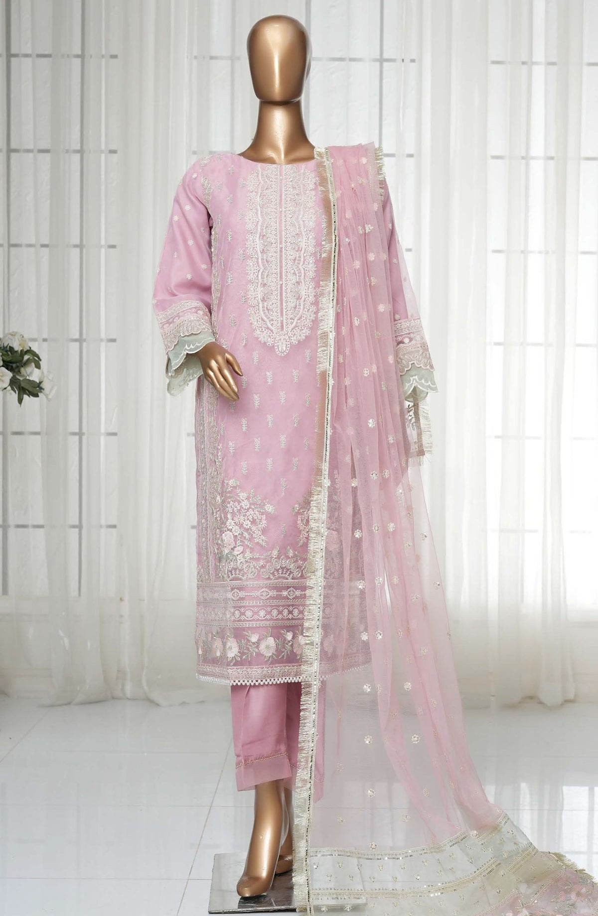 Sadabahar Embroidered Organza Stitched 3 Piece Suit - D-05 - SBD25MP14 - Pink - Festive Collection