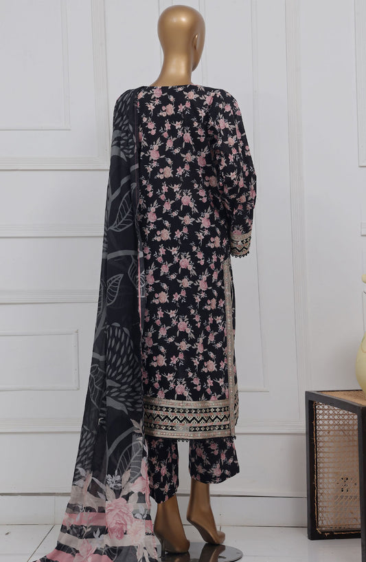 Raya by Sadabahar Embroidered Lawn Stitched 3 Piece Suit - D-05 - SBD25RFCV2 - Black - Festive Collection