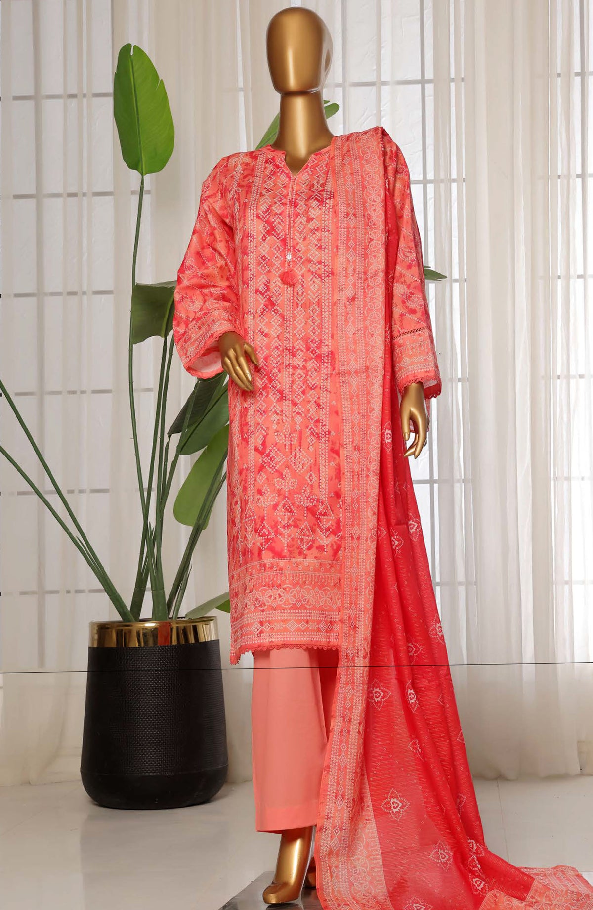 Sadabahar Printed Lawn Stitched 3 Piece Suit - D-05 - SDB25PLV3 - Pink - Summer Collection