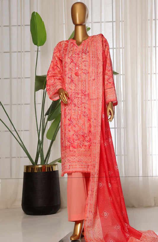 Sadabahar Printed Lawn Stitched 3 Piece Suit - D-05 - SDB25PLV3 - Pink - Summer Collection