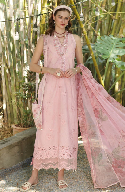 Noor by Saadia Asad Embroidered Lawn Unstitched 3 Piece Suit - D-05 A - SA25NELP - Pink - Summer Collection