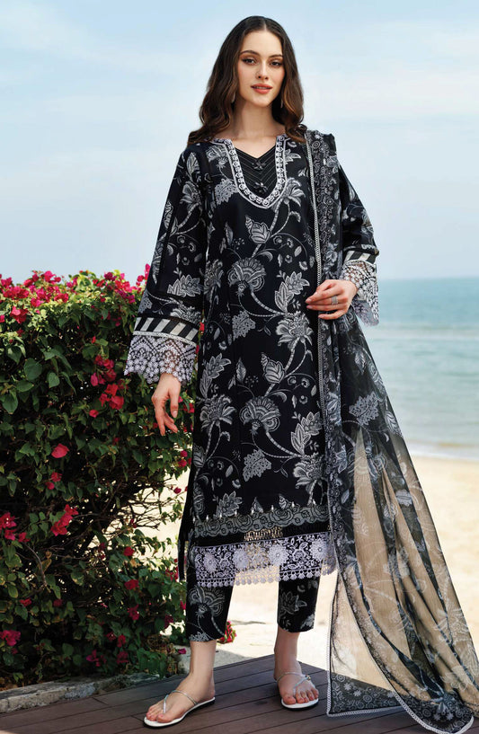 Aurea by Farasha Embroidered Lawn Unstitched 3 Piece Suit - D-05 Sable Dusk - FSH25AEL - Black - Summer Collection