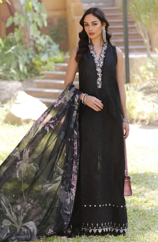 Noor by Saadia Asad Embroidered Lawn Unstitched 3 Piece - D-06-A - SA25ELL - Black - Summer Collection