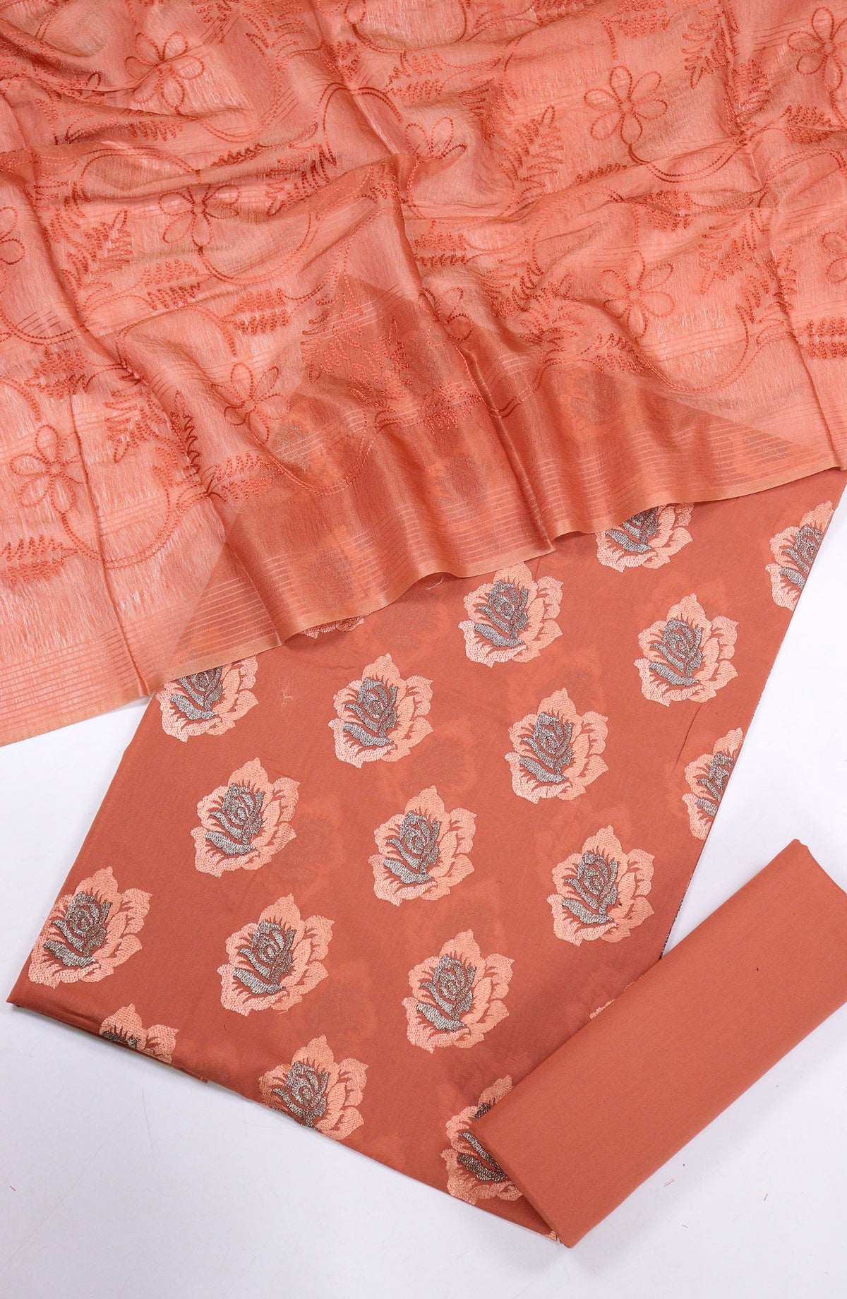 Saanjh by Amna Khadija Embroidered Lawn Unstitched 3 Piece Suit - D-06 - AM25SAAEL - Peach - Summer Collection