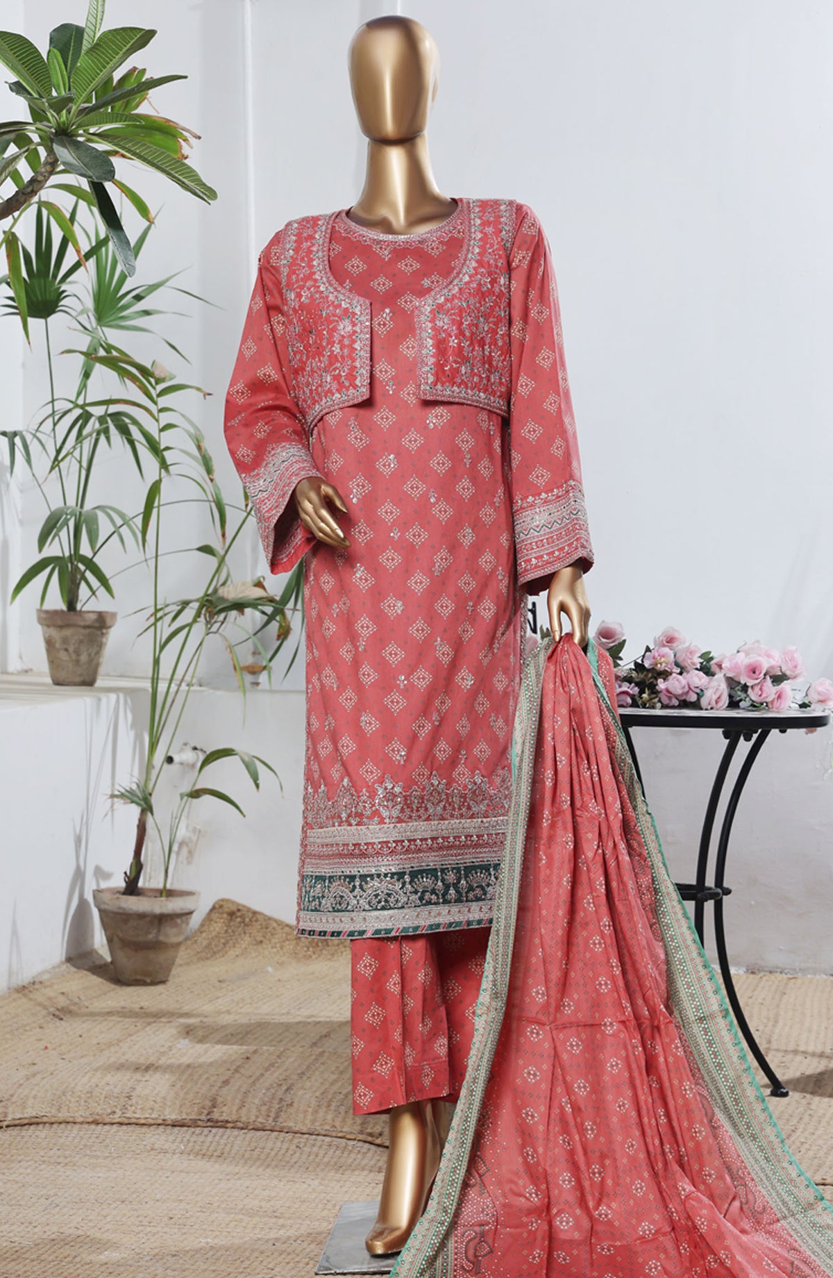 Bin Saeed Embroidered Lawn Stitched 3 Piece Suit - D-06 - BS25BEEC - Pink - Eid Collection