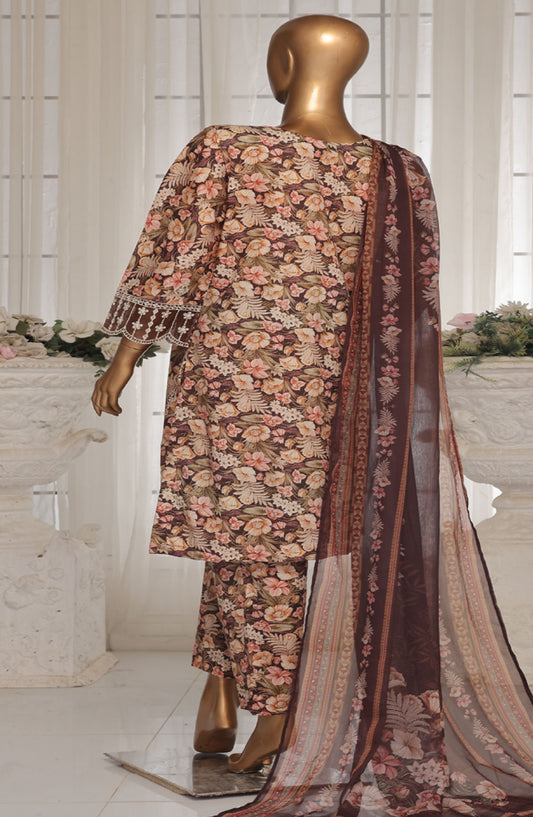 Bin Saeed Chikankari Lawn Stitched 3 Piece Suit - D-06 - BS25ECLV1 - Brown - Summer Collection